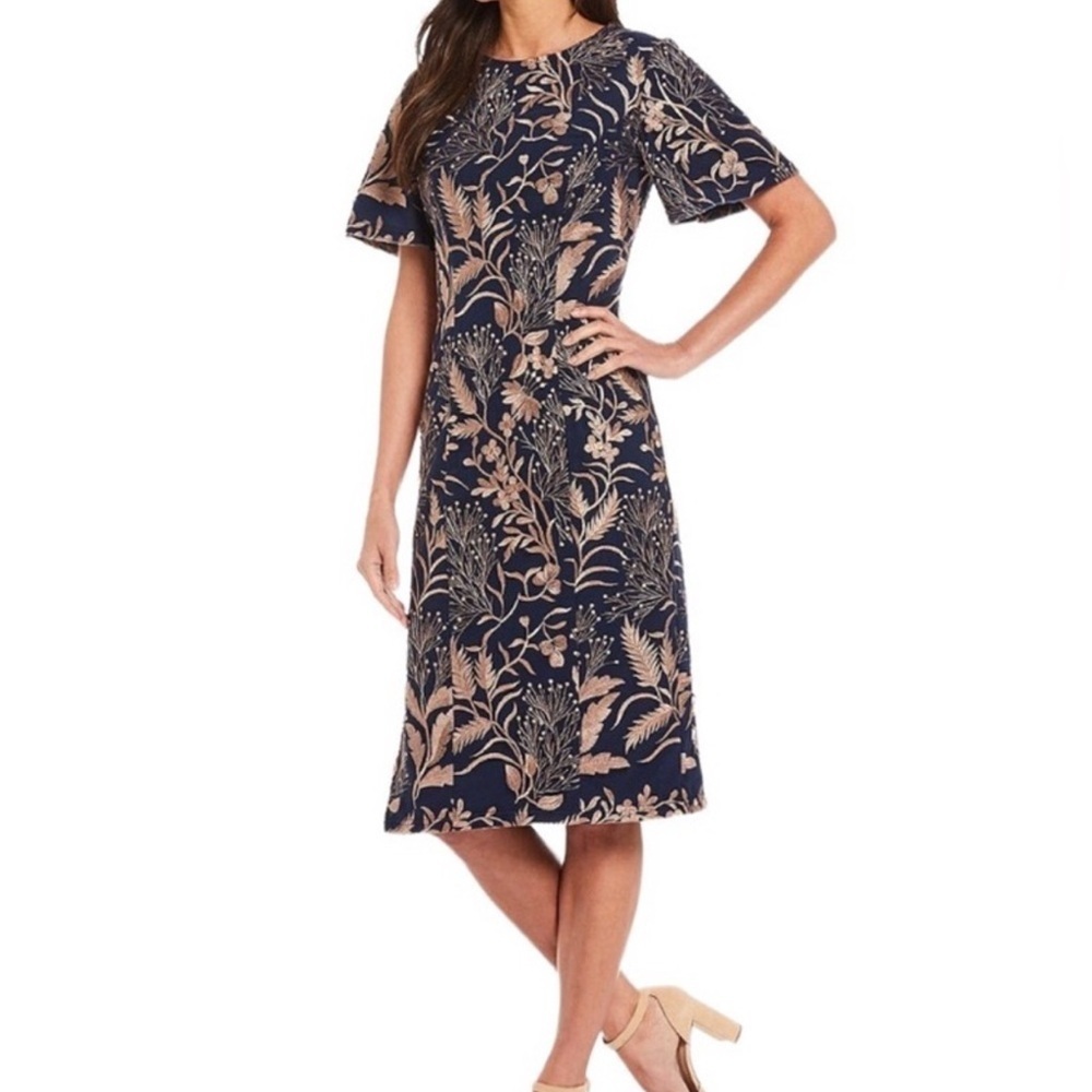 JS COLLECTIONS Maya Short Flutter Sleeve Embroidered Sheath Dress size 6